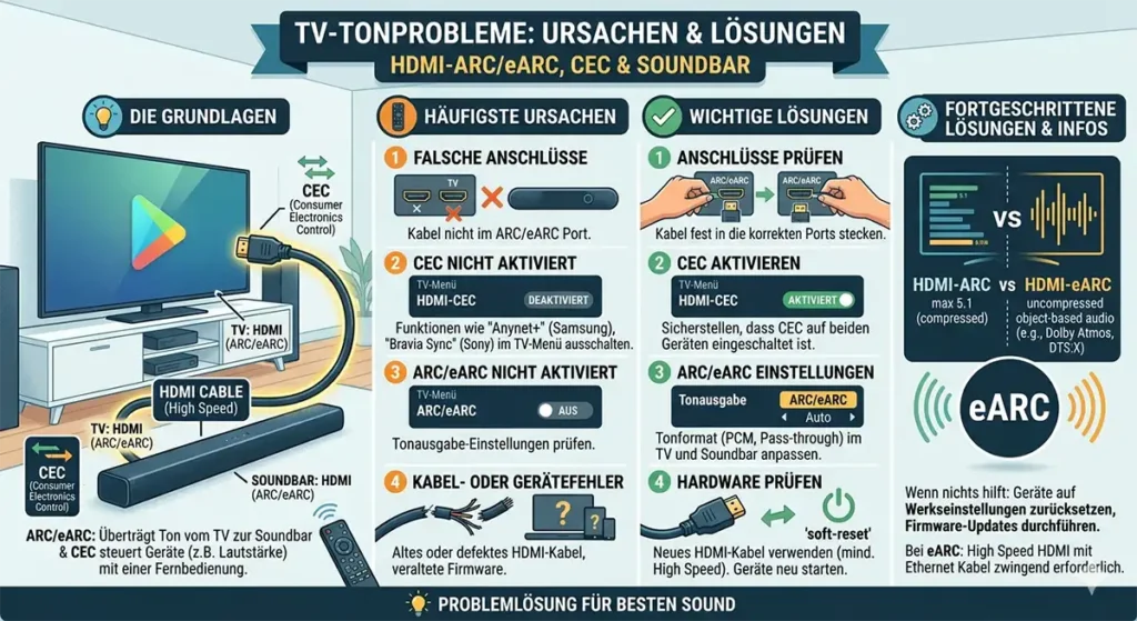 TV-Tonprobleme: HDMI-ARC/eARC, CEC und Soundbar – die häufigsten Ursachen und Lösungen