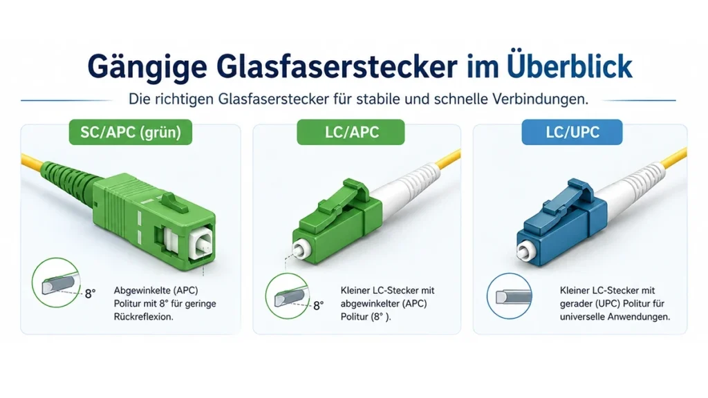 Glasfaserstecker einfach erklärt: LC/APC, SC/APC, UPC – welches Glasfaserkabel brauche ich?